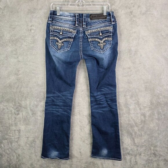 Womens Rock Revival Victoria Easy Bootcut Blue Denim Jeans Mid Rise Size 27 - Picture 7 of 13